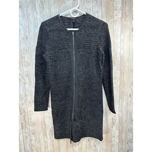 Talbots Petite Black White Speckled Knit Full Zip‎ Cardigan Sweater Dress S